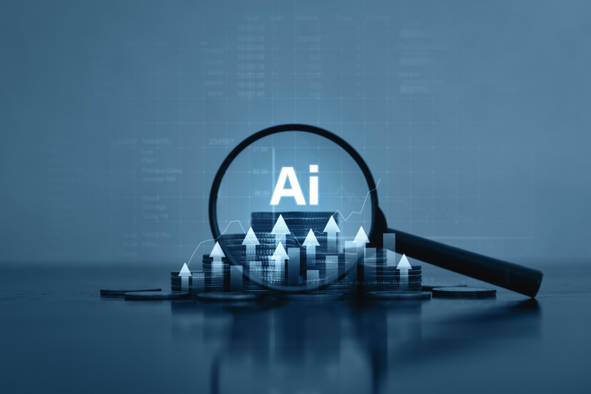 AI Finance, growing business concept related to finance Improvements increase profits moving forward. Financial market success goals With AI technology